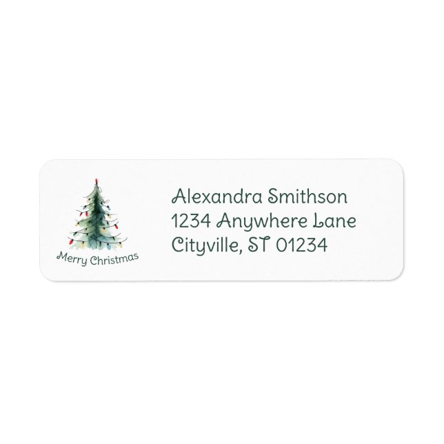 Minimalist Watercolor Christmas Tree Label (Front)