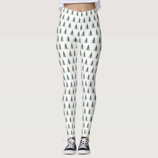 Minimalist Watercolor Christmas Tree Leggings (Front)