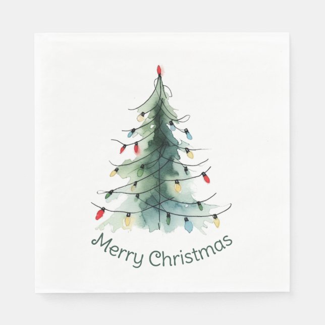 Minimalist Watercolor Christmas Tree Napkins (Front)