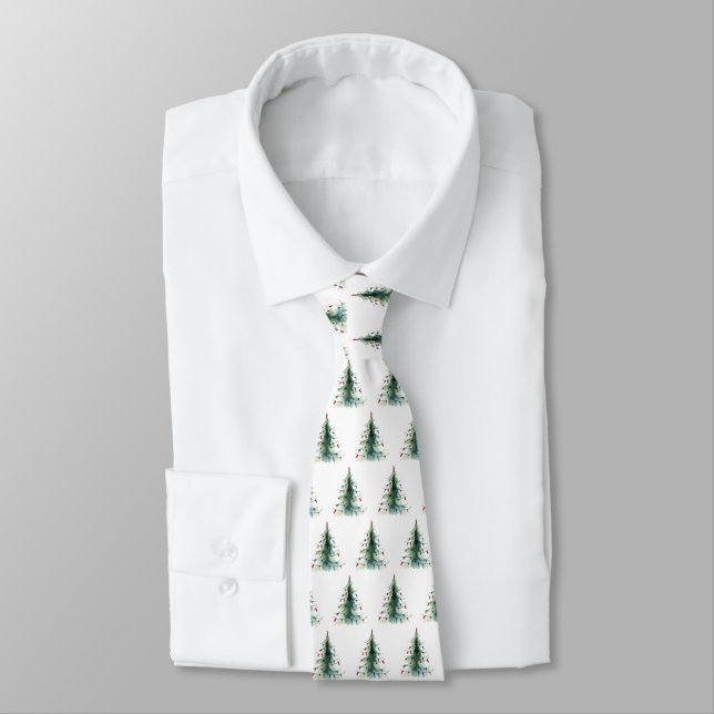 Minimalist Watercolor Christmas Tree Neck Tie (Tied)