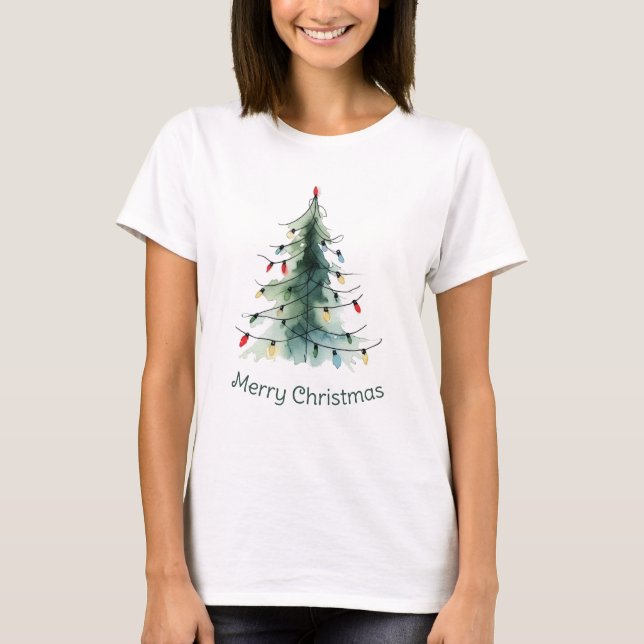 Minimalist Watercolor Christmas Tree T-Shirt (Front)