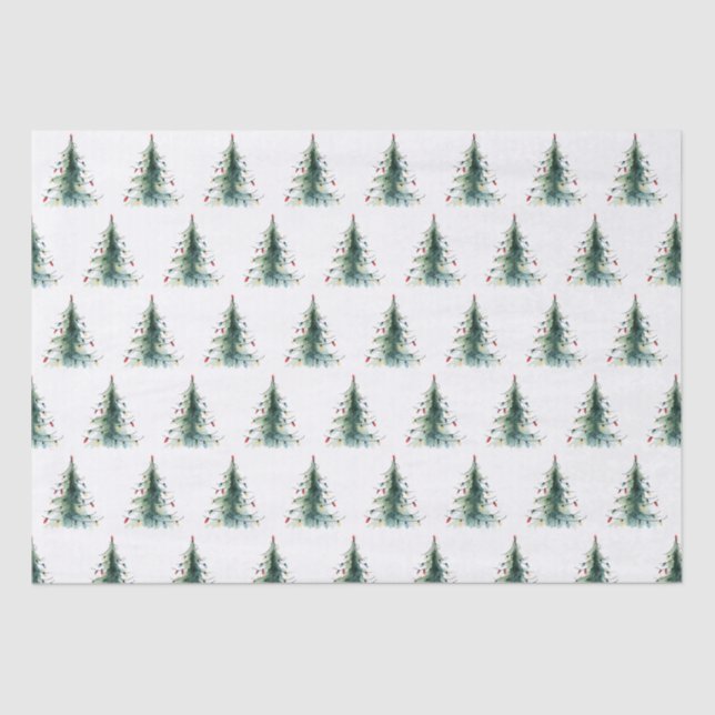 Minimalist Watercolor Christmas Tree Tissue Paper (Front)
