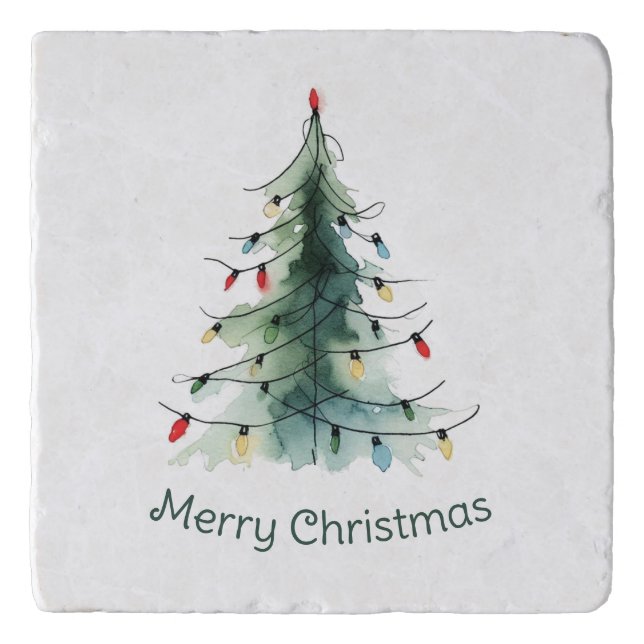 Minimalist Watercolor Christmas Tree Trivet (Front)