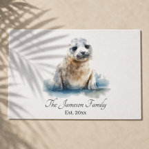Minimalist Watercolor Coastal Ocean Seal Pup