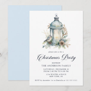 Minimalist Watercolor Cozy Blue Christmas Party Invitation