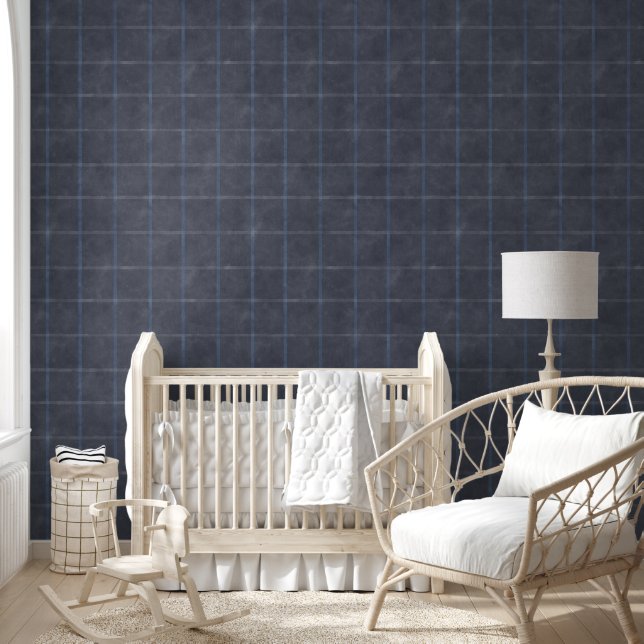 Minimalist Watercolor Davy Grey Checkered Nursery Wallpaper (Kids)