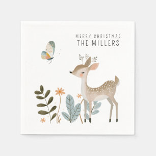 Minimalist Watercolor Deer and Butterfly Napkins