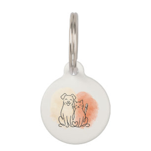Minimalist Watercolor Dog and Cat Personalized Pet ID Tag