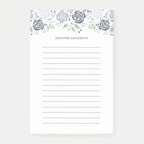 Minimalist Watercolor Dusty Blue Floral Post_it Notes