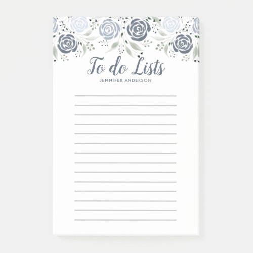 Minimalist Watercolor Dusty Blue Floral To do List Post_it Notes