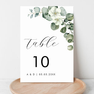 Minimalist Watercolor Eucalyptus Floral Wedding Table Number