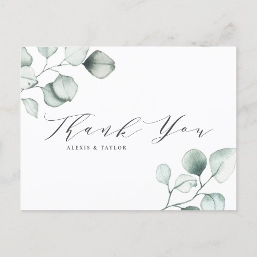 Minimalist Watercolor Eucalyptus Leaves Thank You Postcard