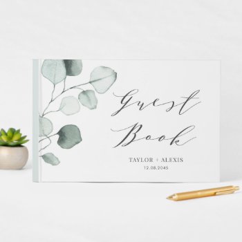 Minimalist Watercolor Eucalyptus Leaves Wedding Guest Book by misstallulah at Zazzle