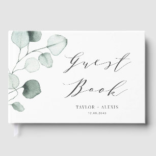 Minimalist Watercolor Eucalyptus Leaves Wedding Guest Book