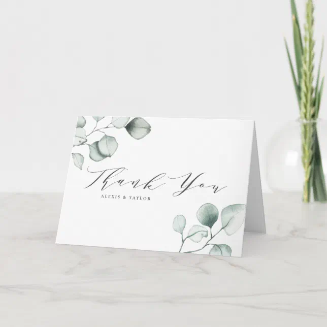 Minimalist Watercolor Eucalyptus Leaves Wedding Thank You Card | Zazzle