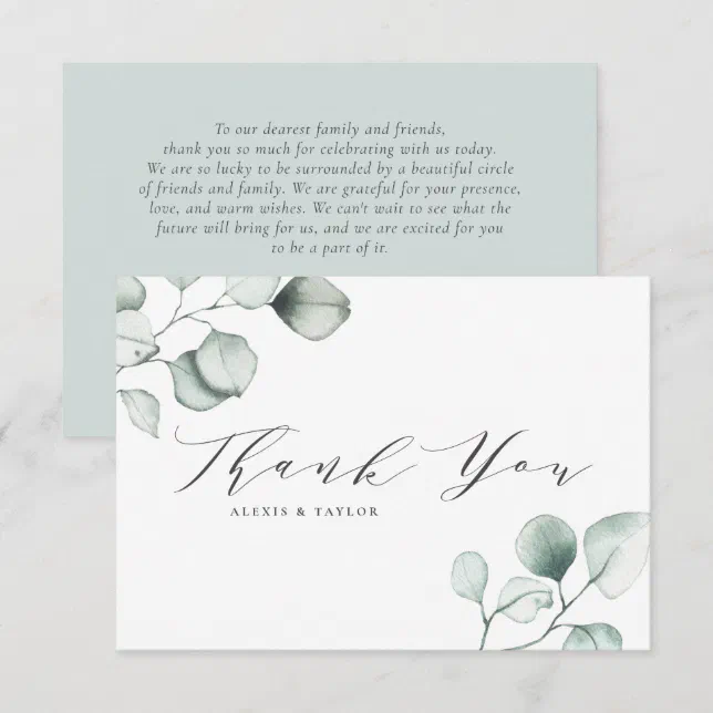 Minimalist Watercolor Eucalyptus Leaves Wedding Thank You Card | Zazzle