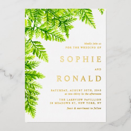 Minimalist Watercolor Fern Leaves Spring Wedding