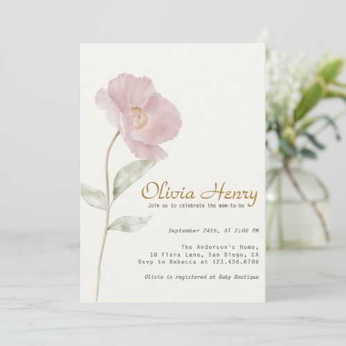 Minimalist Watercolor Floral Baby Shower Invitation