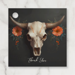 Minimalist Watercolor Floral Cow Skull Wedding Favor Tags
