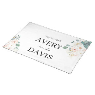 Minimalist Watercolor Floral Personalized Wedding Cloth Placemat
