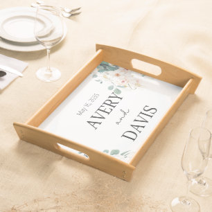 Minimalist Watercolor Floral Personalized Wedding Serving Tray