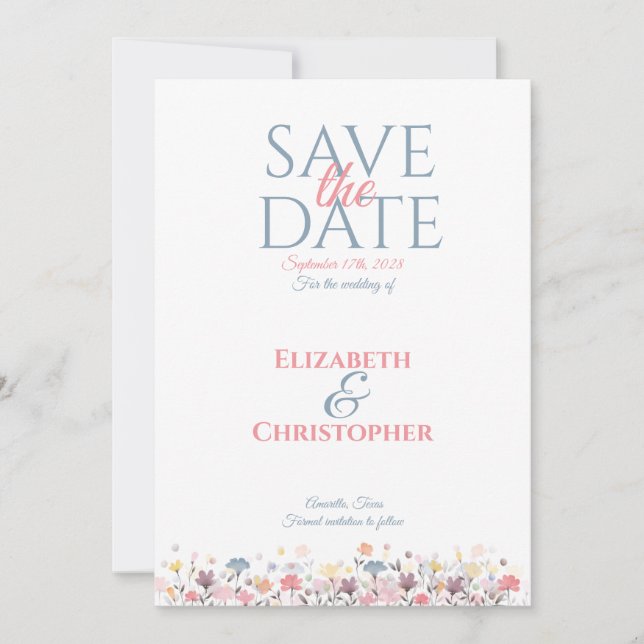 Minimalist Watercolor Floral  Save The Date (Front)