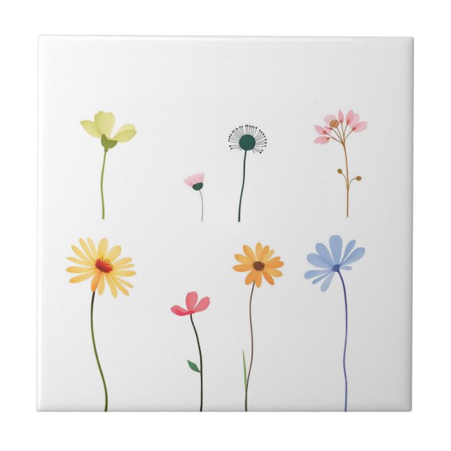 Minimalist Watercolor Flower Silhouettes  Ceramic Tile (Front)