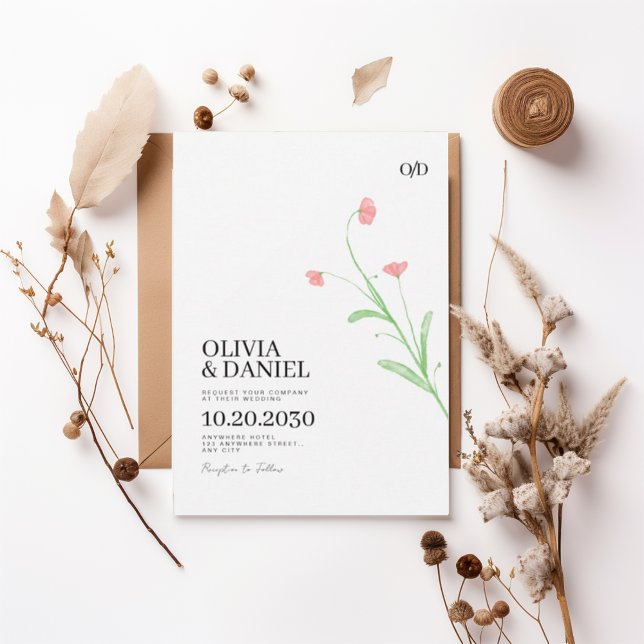 Minimalist Watercolor flower Wedding Invitation (Creator Uploaded)