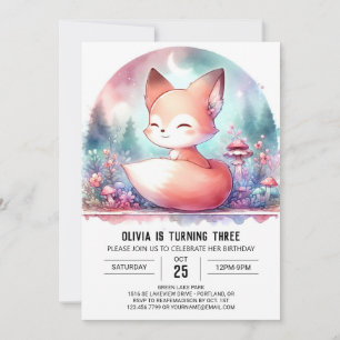 Minimalist Watercolor Fox Birthday digital Invitation