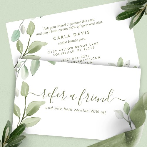 Custom Referral Cards 11 Minimalist Watercolor Greenery Leaves Modern Referral Card