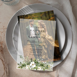 Minimalist Watercolor Greenery Modern Wedding Vellum Invitations