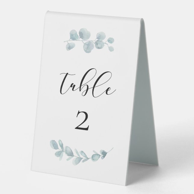 Minimalist watercolor greenery table tent (Front)