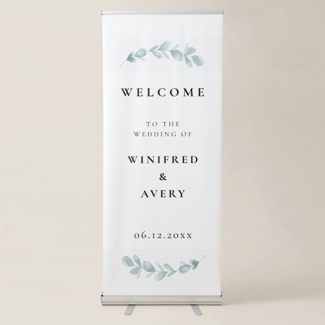 Minimalist watercolor greenery Wedding welcome Retractable Banner (Front)