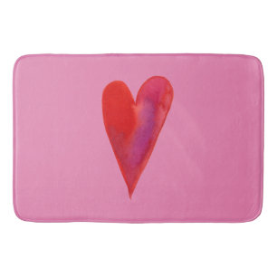 Minimalist watercolor heart bath mat