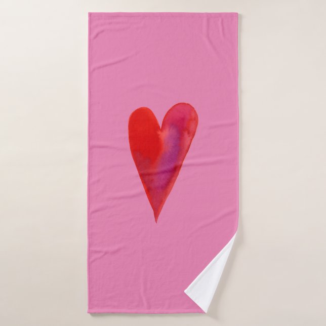 Minimalist watercolor heart bath towel set (Bath Towel)
