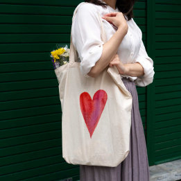 Minimalist watercolor heart tote bag