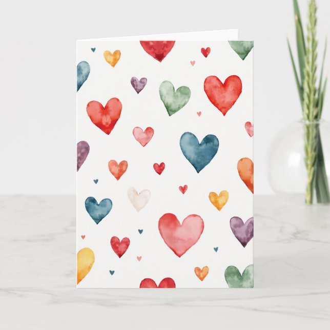 Minimalist Watercolor Hearts Card (Front)
