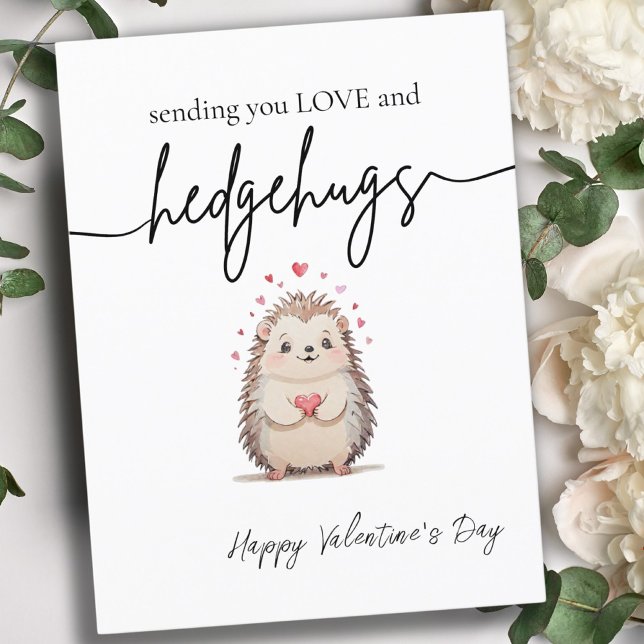Minimalist Watercolor Hedgehog Pun Valentine's Day Postcard (Minimalist Watercolor Hedgehog Pun Valentine's Day Postcard)