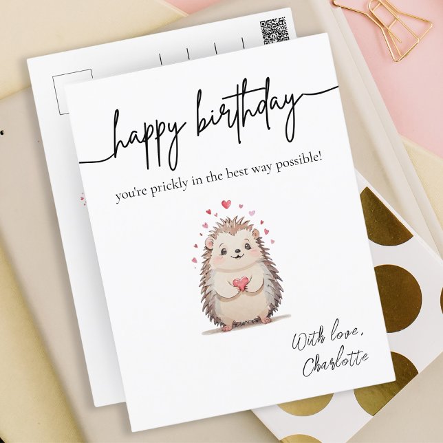Minimalist Watercolor Hedgehog Punny Birthday Postcard (Minimalist Watercolor Hedgehog Punny Birthday Postcard)