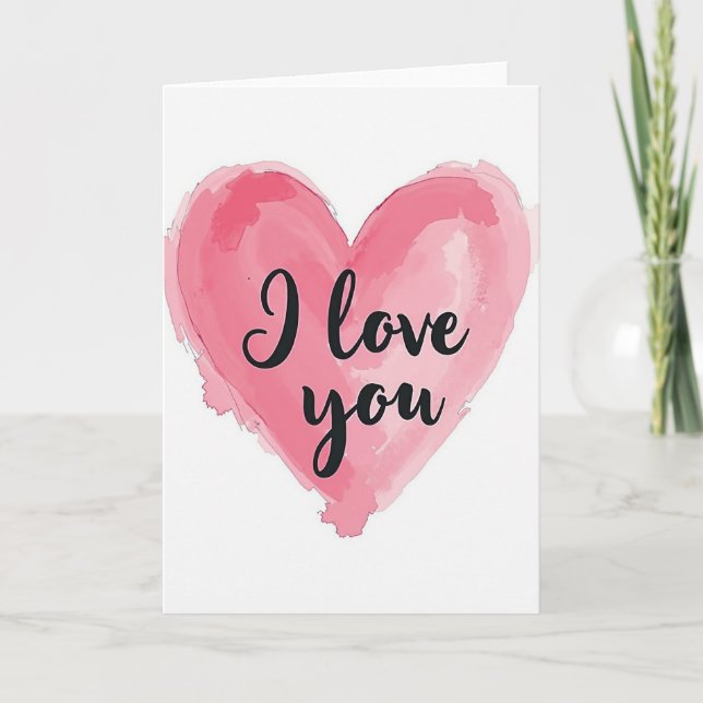 Minimalist Watercolor I Love You Card (Front)
