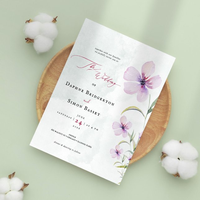 Minimalist Watercolor Lavender Floral Wedding Invitation (Creator Uploaded)