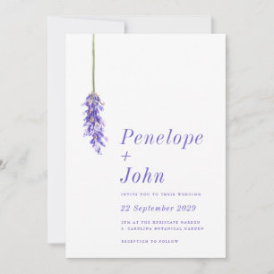 Minimalist Watercolor Lavender Monogram Wedding Invitation
