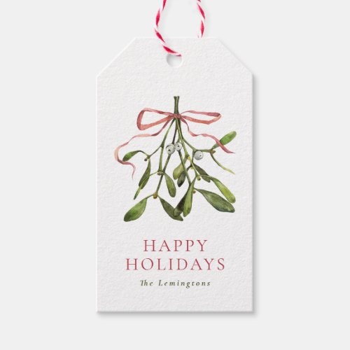 Minimalist Watercolor Mistletoe  Bow Holiday Gift Tags