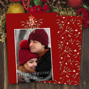 Minimalist Watercolor Mistletoe Christmas Photo Holiday Card