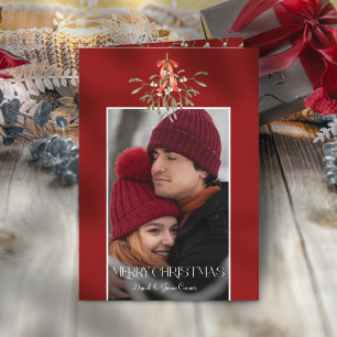 Minimalist Watercolor Mistletoe Christmas Photo Holiday Card