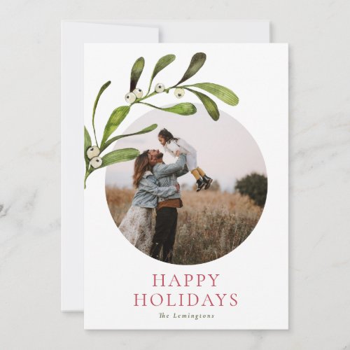 Minimalist Watercolor Mistletoe Photo Holiday Card