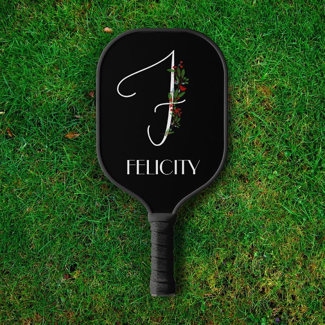 Minimalist watercolor monogram F Teacher Pickleball Paddle (Creator Uploaded)