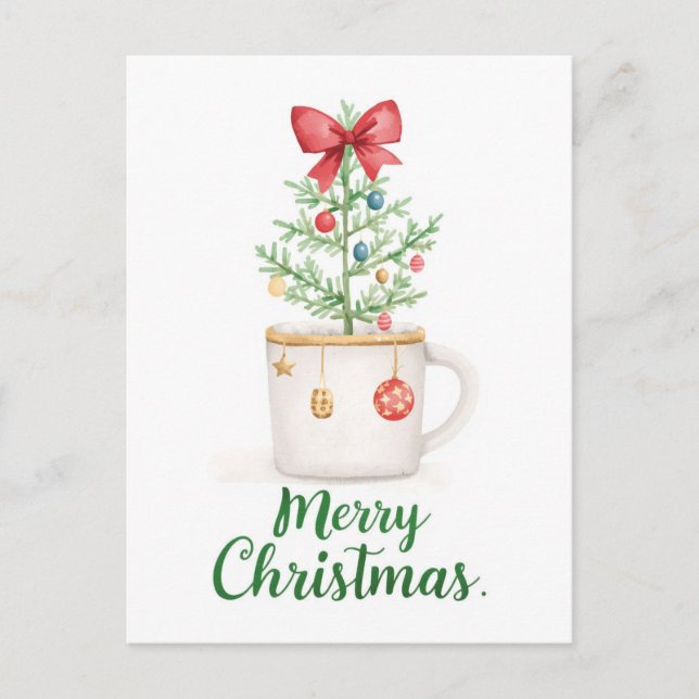 Minimalist Watercolor Mug Christmas Holiday Postcard (Front)