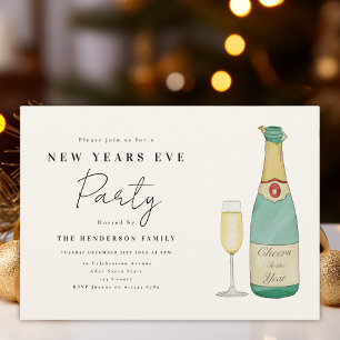 Minimalist Watercolor New Year’s Eve Party Invitation