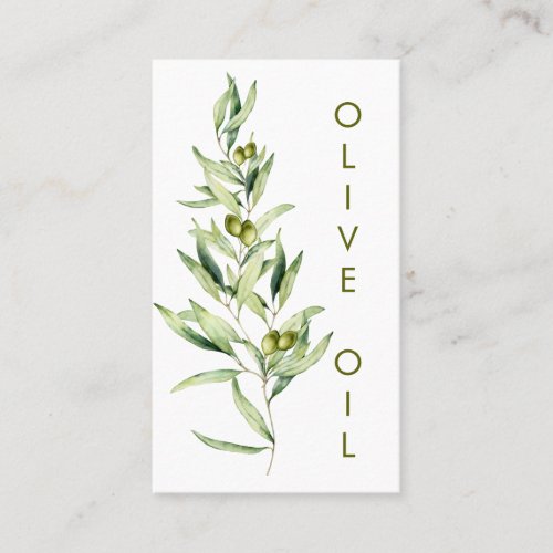 Minimalist Watercolor Olive Branch Olive Oil Business Card